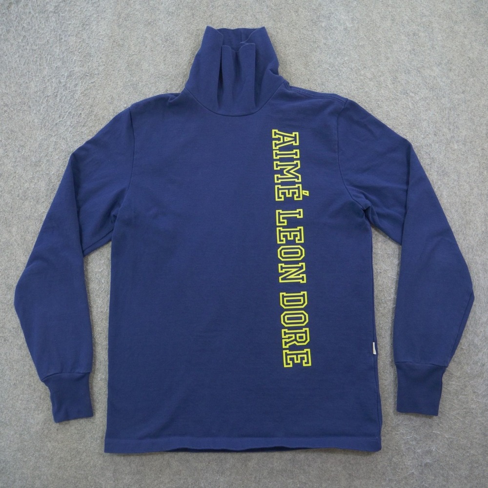 Aime Leon Dore Sweatshirt Mens Medium Blue Graphic Print Turtleneck Long Sleeve